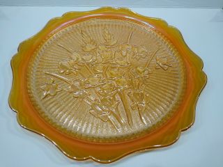 Jeannette Iris & Herringbone Iridescent Marigold Carnival 12 " Glass Cake Plate