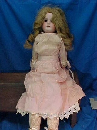 Orig 19thc Armand Marseille " Mabel " Germany Bisque Doll 26 " Kid Leather Body