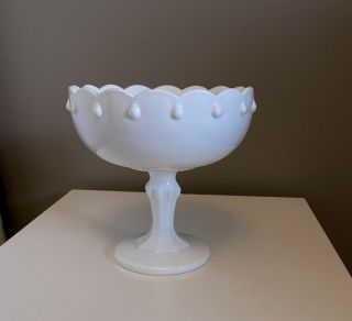 Vintage White Milk Glass Fruit Bowl With Pedestal - 7.  5 " Tall