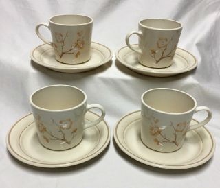 Set Of 4 Corning Corelle Cornerstone,  China Blossom Coffee Cups And Saucers Euc