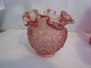 Fenton Vase 4.  5 " Tall Pink - Diamond Pattern Ruffled Top - Marked Fenton