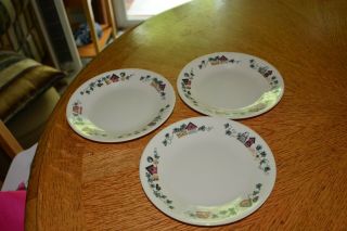 3 Corelle Garden Home Saucers Plates Birdhouse Ivy Watering Can 6 3/4