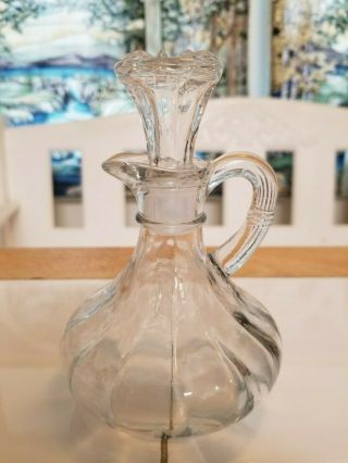 Vintage Anchor Hocking Clear Glass Vinegar Or Oil Cruet Bottle With Stopper