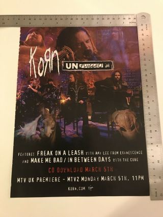 Korn Unplugged Mtv Advert/mini Poster 8.  5x12