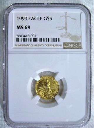 1999 $5 1/10 Oz Gold American Eagle Ngc Ms - 69