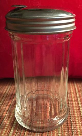 Vintage Diner Ribbed Glass Sugar Shaker With Metal Flip Top