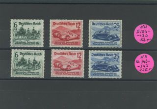 Germany Deutsches Reich Stamps Set 6pc Mnh 1939 Sc B134 - 6 B141 - 3 Cv - $313 Lot - 26
