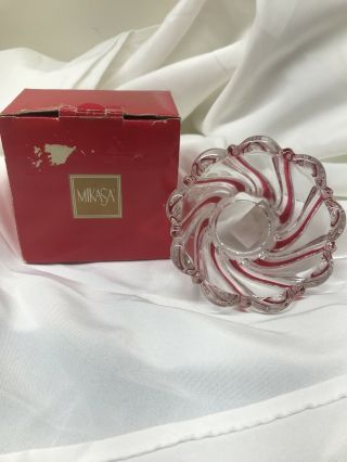 Mikasa Peppermint Red Swirl Crystal Glass Candy Trinket Dish Bowl Germany Made