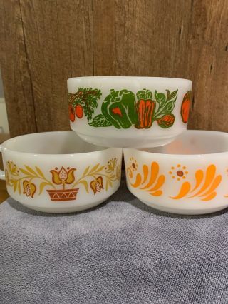 Set Of 3 Vintage Glasbake Handled Soup Bowls