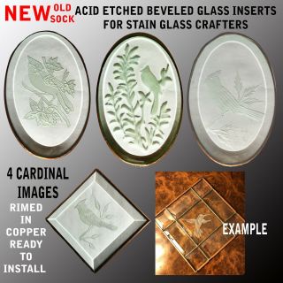 4 Old Stock Etched Stain Glass Crafters Supplies Cardinal Inserts Made In Us