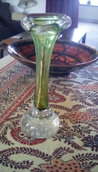 Vintage Aseda Glasbruk Green Swedish Art Glass Jack In The Pulpit Vase 6.  5 " High