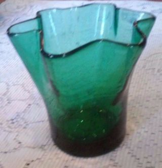 Murano Art Style Hand Blown Green Glass Candle Holder 3