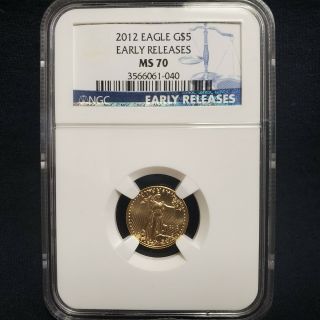 2012 Gold Eagle G$5 Ngc Ms70 Early Release 1/10th Oz Gold Coin