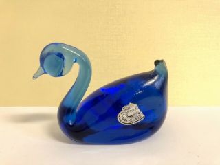 Vintage Hand Blown Pilgrim Art Glass Cobalt Blue Swan Bird Duck Figurine