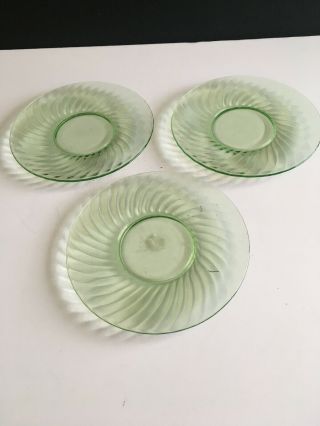 3 Vintage Green Depression Glass 6 - 1/4 " Salad Dessert Plates Swirl Pattern