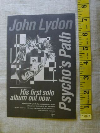 John Lydon Band Print Ad Clipping Punk Sex Pistols Psycho 