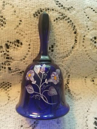 Vintage Fenton Glass Bell - Hand Painted Cobalt Blue Flowers