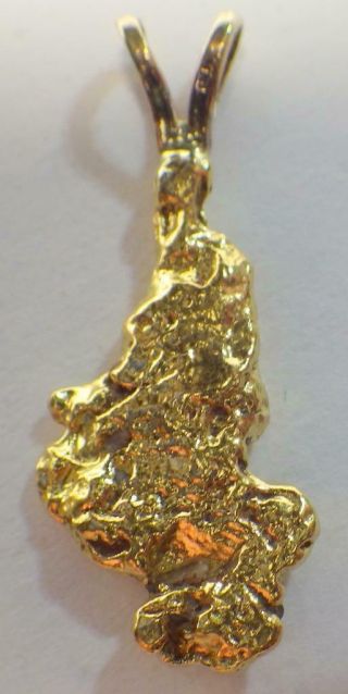 22k Custom Natural Alaskan Gold Nugget Pendant 3.  1 Grams 14k Rabbit Ear Bail