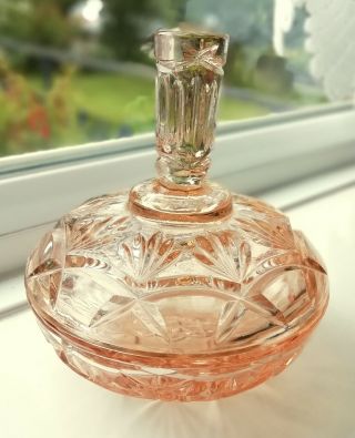 Bagley Art Deco Pink Glass Lidded Trinket Pot “victoria 1032 - 2” Pattern