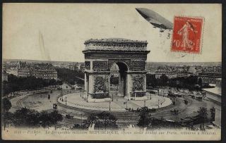 France 1914 French Military Zeppelin Over Arc De Triomphe Paris Returns To Meudo