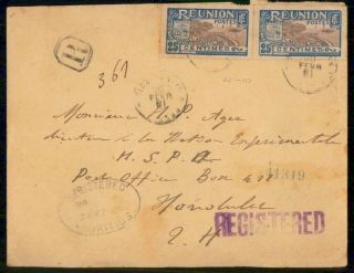 Mayfairstamps Reunion 1921 Registered To Hawaii Mauritius Transit Commercial Cov