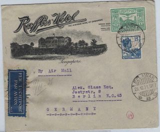 Dutch Indies 1931 Singapore Hotel Cover With 15,  75 C Stamp,  Belawan To Germany