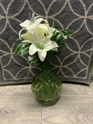 Vintage Green Hammered Glass Vase Round Ball Home Decor Flowers Retro