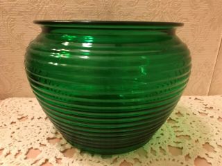 Antique Forest Green Depression Glass Ribbed Vase Planter Bowl 5,  " X 6 1/2 "