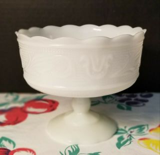 Vintage E.  O.  Brody Co.  Cleveland,  Oh White Milk Glass Footed Compote Bowl 6.  5 "
