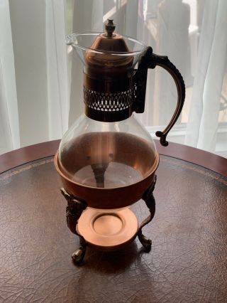 Vintage Princess House Copper Coffee Tea Pot Carafe W Warming Stand