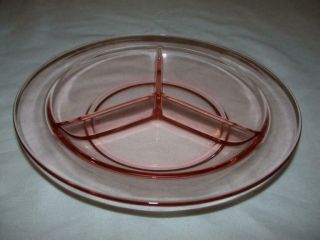 Pink Depression Glass 3 Part Relish Candy/nut Dish