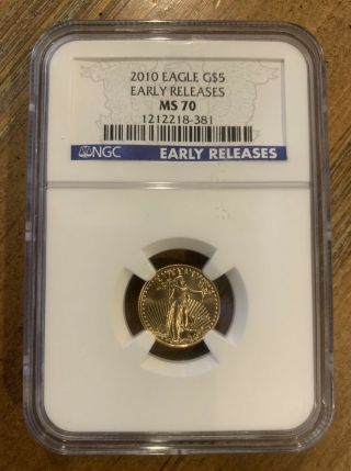 2010 Gold American Eagle $5 Pcgs Ms70 1/10 Oz Early Releases