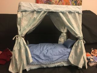American Girl Doll Elizabeth Felicity Four - Poster Canopy Bed Blue Bedding