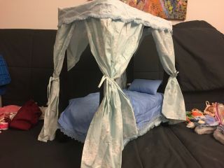 American Girl Doll Elizabeth Felicity Four - Poster Canopy Bed Blue Bedding 2