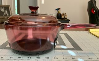 Corning Ware Pyrex Visions Cranberry,  Sauce Pan & Lid,  1.  5 Liter