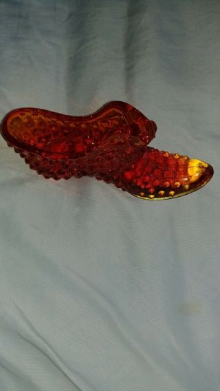 Vintage Collectible Fenton Hobnail Red Orange Amberina Glass Shoe