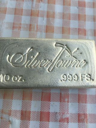 10 Oz Poured Vintage Silvertowne Silver Bar.  999 Pure Ingot Loaf