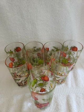Vintage Arcoroc France 8 Spice Of Life Vegetable Garden 8 Oz.  Juice Glasses