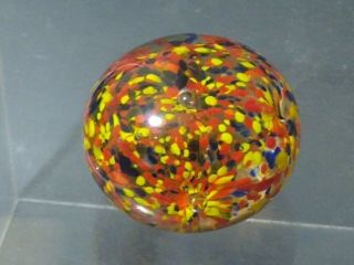 Vintage Hand Blown Art Glass Red Yellow & Black Confetti Style Paperweight