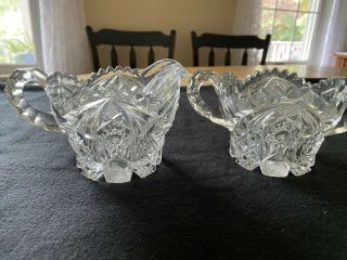 Pressed Glass Sugar And Creamer Set.  Marked Nucut