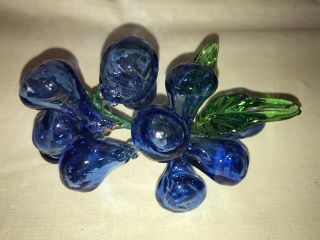 Charming Vintage Mid Century Hand Blown Blue Glass Grapes Cluster