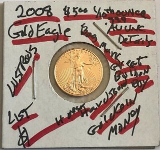 2008 Five Dollar American Gold Eagle 1/10 Oz Gold Usa Coin - - Will Sell Below List