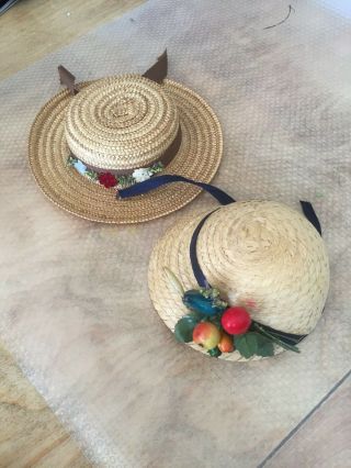 2 Vintage Straw Hats For 16 " Terri Lee Doll Ribbon & Flowers 1950s