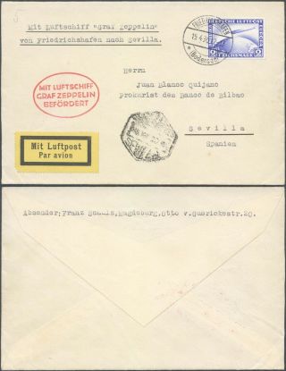Germany 1930 - Zeppelin Flight Air Mail Cover To Spain V30/6