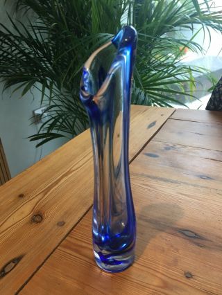 Murano Studio Italian Blue Ribbon & Clear Glass Vase Sommerso