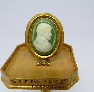 Dollhouse Miniature 1:12 Carved STONE CAMEO of Gentleman in Frame OOAK 2