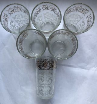 Vintage Set Of 6 9 Oz 5” Tall White Gold Lafleur Drinking Glasses