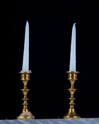 Dollhouse Miniatures 1/2 " Half Inch Scale Brass Candlesticks & Candles Tretters