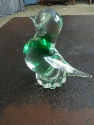 Hand Crafted Clear And Green Art Glass Bird Paperweight Figurine