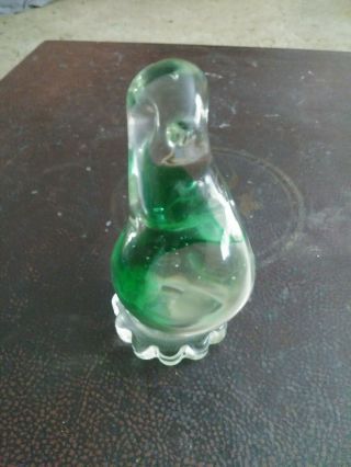 hand crafted Clear and Green art glass bird paperweight figurine 2